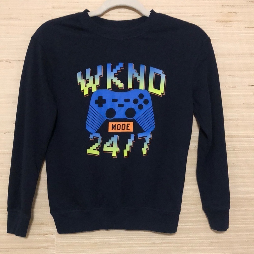 Kids Navy Blue Gaming 24/7 Graphic Pullover Crewneck Sweatshirt size 8/10